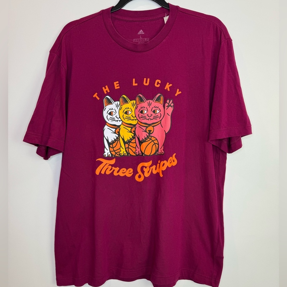 Adidas Burgundy cats Crew Neck T-shirt size large